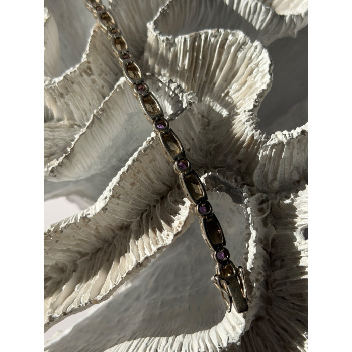 Vintage 925 Sterling Silver Amethyst & Marcasite Bracelet