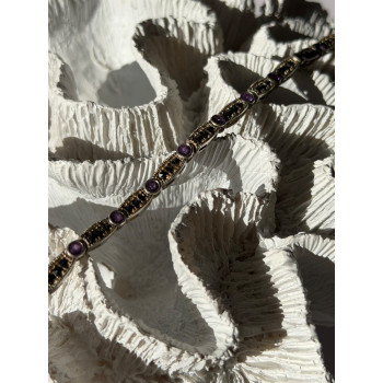 Vintage 925 Sterling Silver Amethyst & Marcasite Bracelet