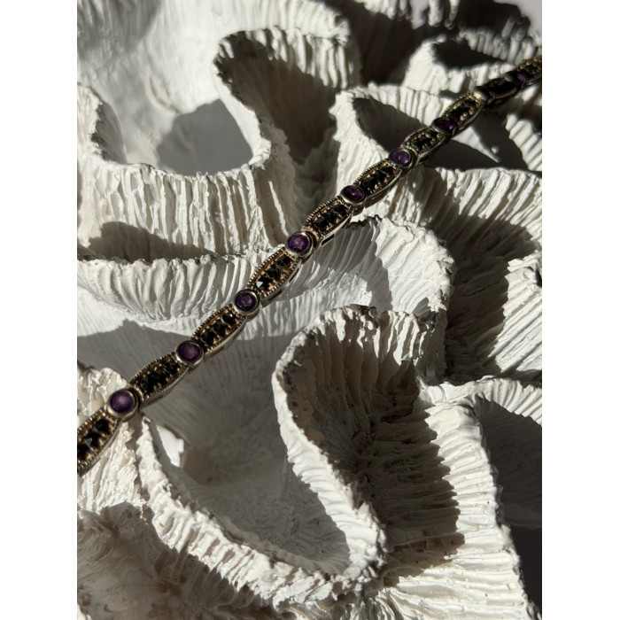Vintage 925 Sterling Silver Amethyst & Marcasite Bracelet