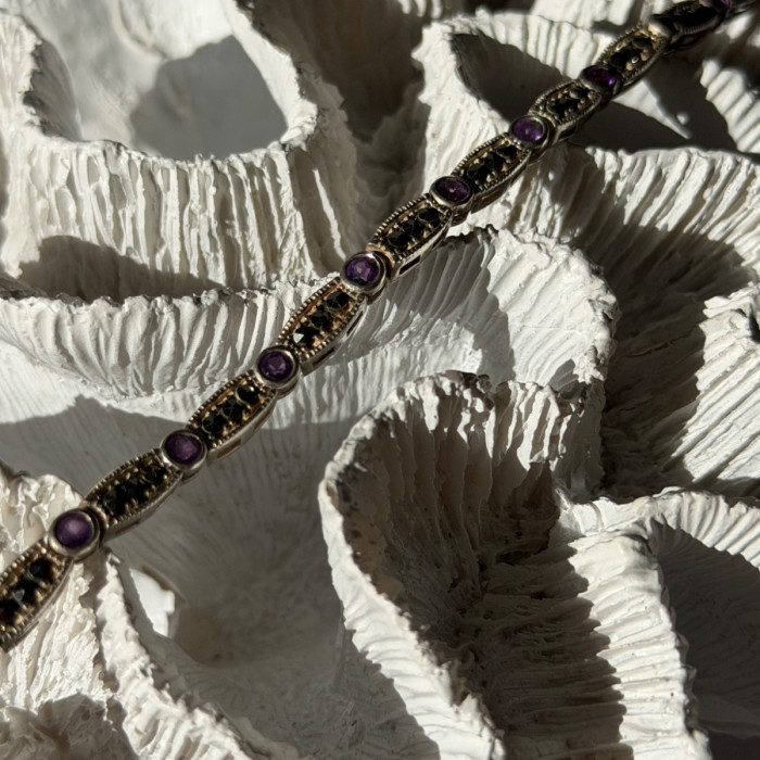 Vintage 925 Sterling Silver Amethyst & Marcasite Bracelet