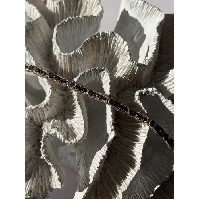 Vintage 925 Sterling Silver Amethyst & Marcasite Bracelet