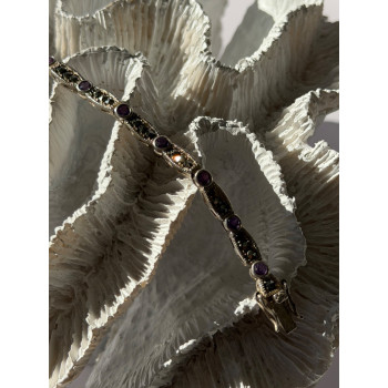 Vintage 925 Sterling Silver Amethyst & Marcasite Bracelet