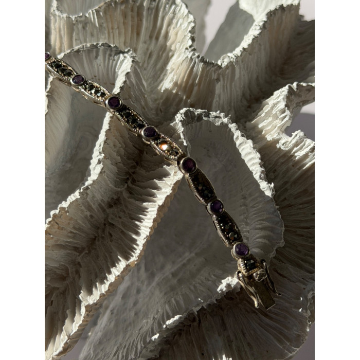 Vintage 925 Sterling Silver Amethyst & Marcasite Bracelet