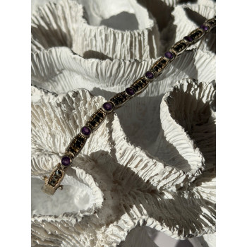 Vintage 925 Sterling Silver Amethyst & Marcasite Bracelet
