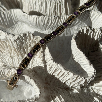 Vintage 925 Sterling Silver Amethyst & Marcasite Bracelet