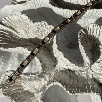 Vintage 925 Sterling Silver Amethyst & Marcasite Bracelet