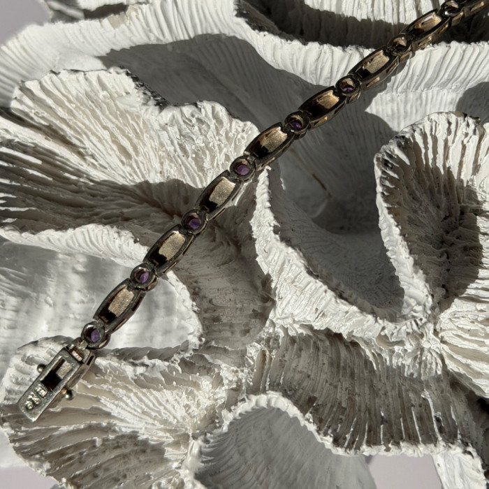 Vintage 925 Sterling Silver Amethyst & Marcasite Bracelet