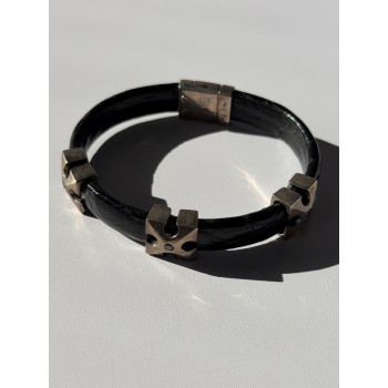 Pat Pend Leather & 925 Sterling Silver Black Agate Bracelet