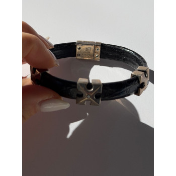 Pat Pend Leather & 925 Sterling Silver Black Agate Bracelet