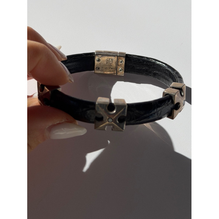 Pat Pend Leather & 925 Sterling Silver Black Agate Bracelet