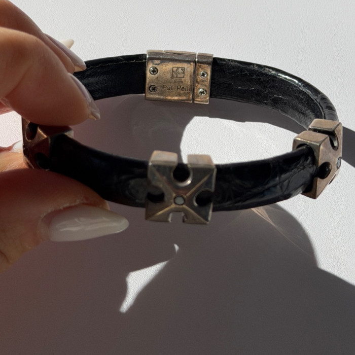 Pat Pend Leather & 925 Sterling Silver Black Agate Bracelet