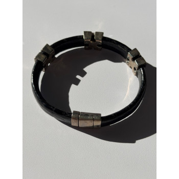 Pat Pend Leather & 925 Sterling Silver Black Agate Bracelet