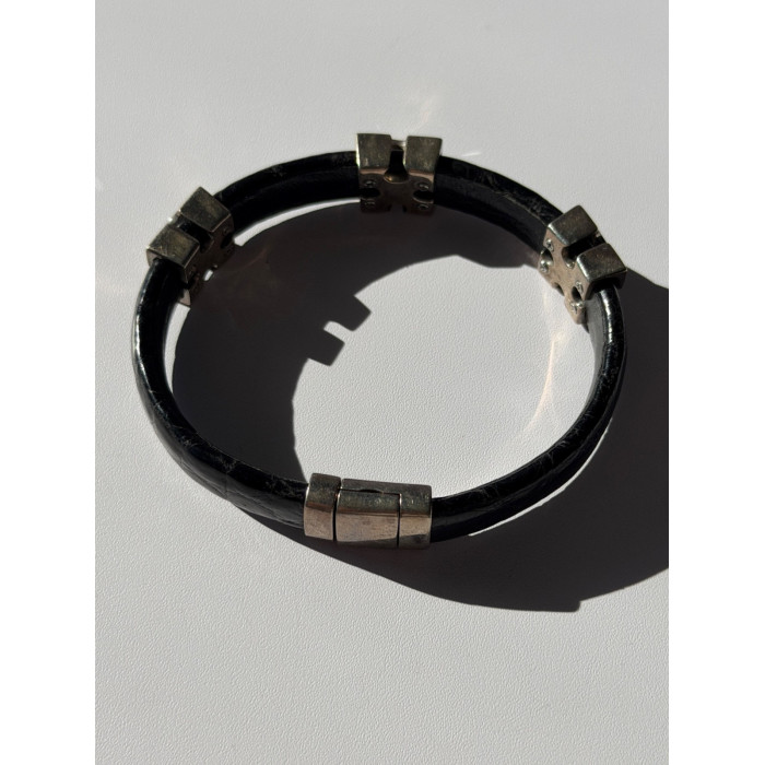 Pat Pend Leather & 925 Sterling Silver Black Agate Bracelet