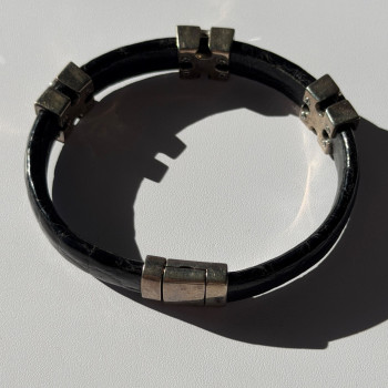 Pat Pend Leather & 925 Sterling Silver Black Agate Bracelet