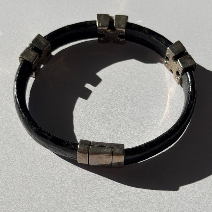 Pat Pend Leather & 925 Sterling Silver Black Agate Bracelet