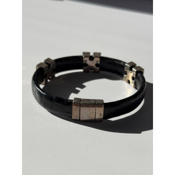 Pat Pend Leather & 925 Sterling Silver Black Agate Bracelet