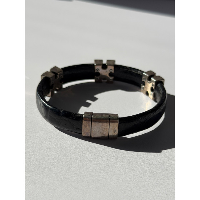 Pat Pend Leather & 925 Sterling Silver Black Agate Bracelet