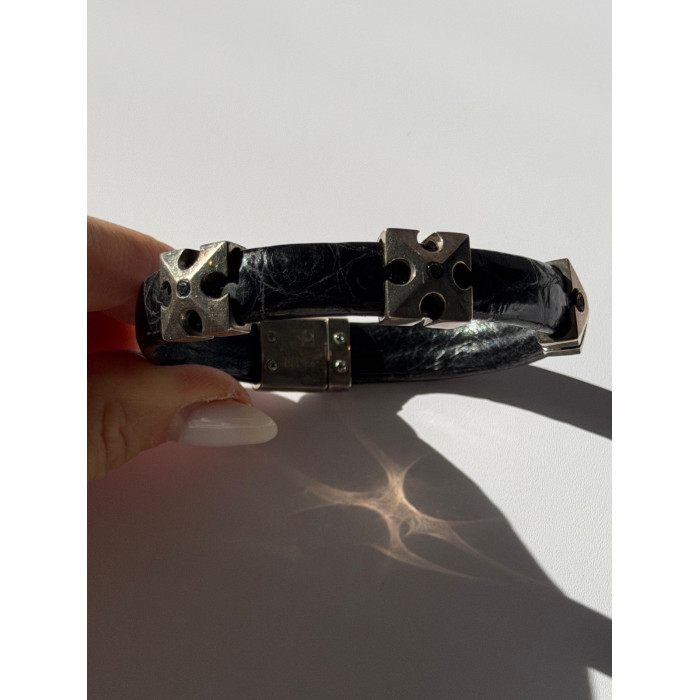 Pat Pend Leather & 925 Sterling Silver Black Agate Bracelet