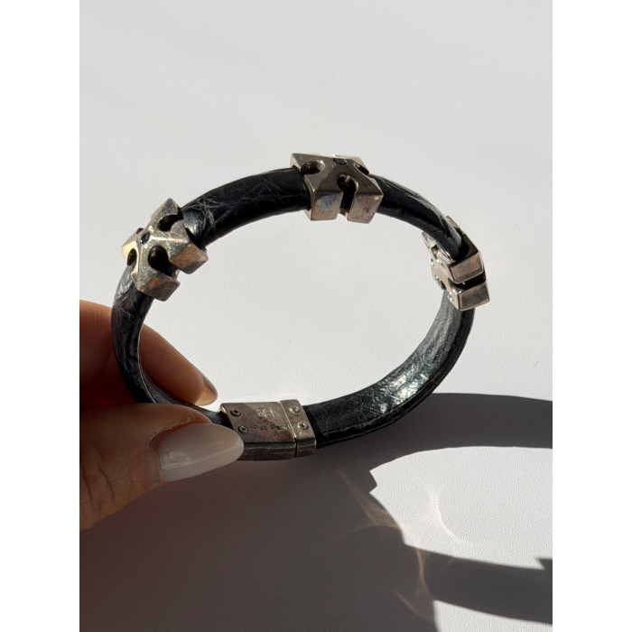 Pat Pend Leather & 925 Sterling Silver Black Agate Bracelet