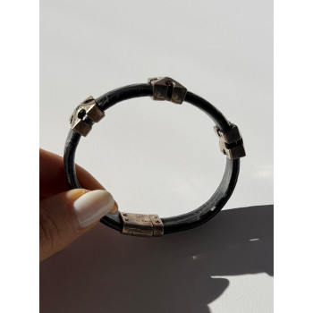 Pat Pend Leather & 925 Sterling Silver Black Agate Bracelet