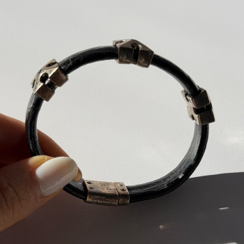 Pat Pend Leather & 925 Sterling Silver Black Agate Bracelet
