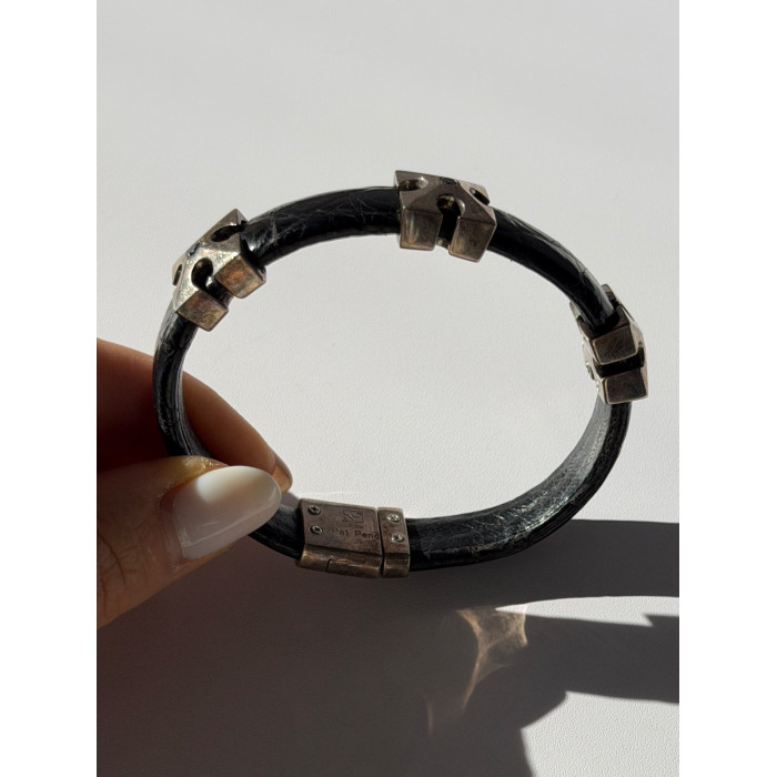 Pat Pend Leather & 925 Sterling Silver Black Agate Bracelet