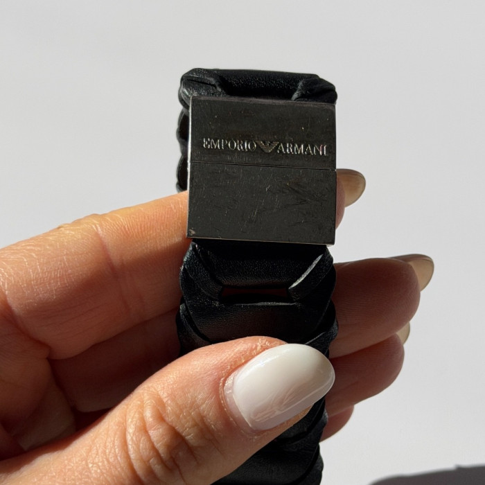 Emporio Armani Leather & 925 Sterling Silver Bracelet