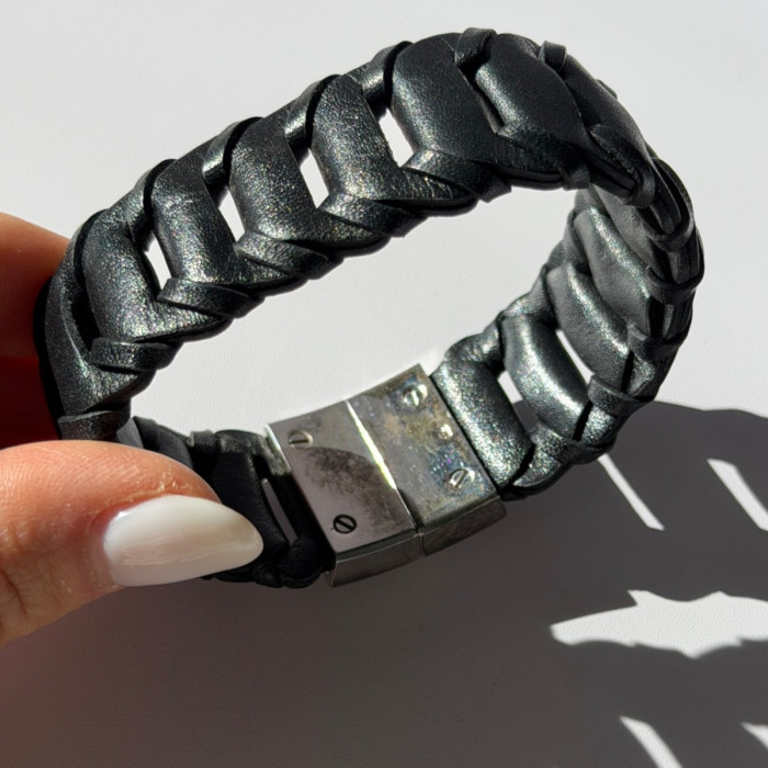 Emporio Armani Leather & 925 Sterling Silver Bracelet