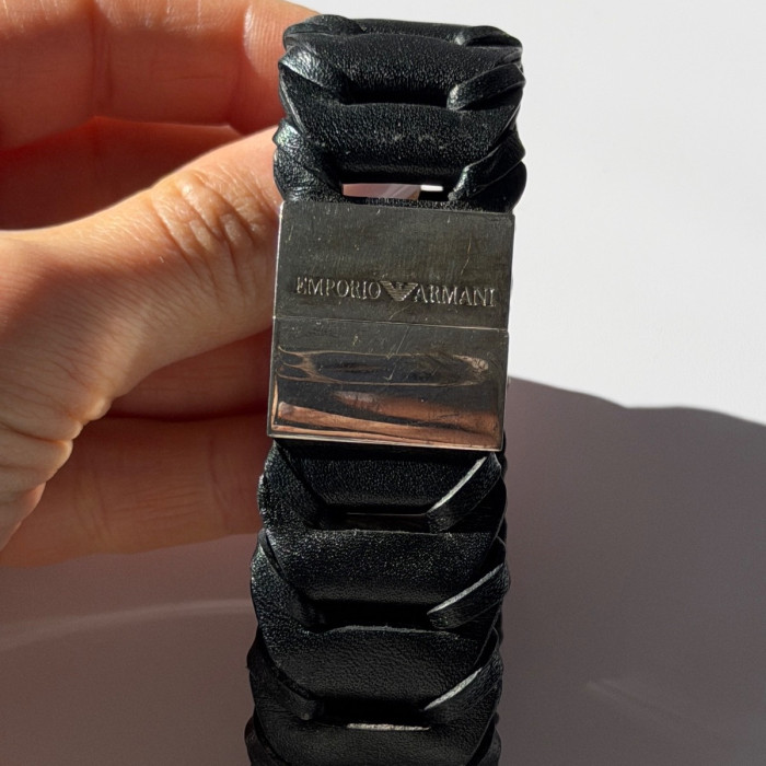 Emporio Armani Leather & 925 Sterling Silver Bracelet