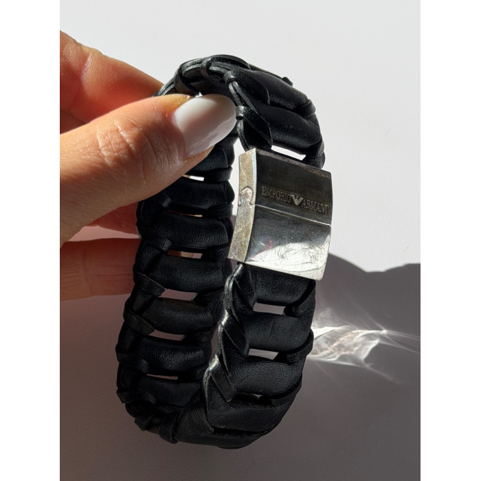 Emporio Armani Leather & 925 Sterling Silver Bracelet