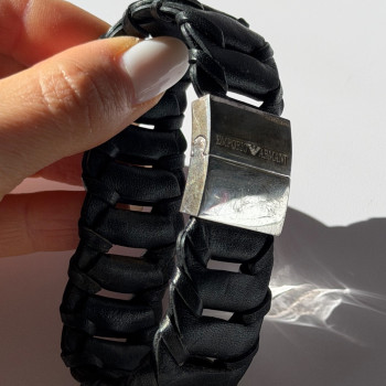 Emporio Armani Leather & 925 Sterling Silver Bracelet