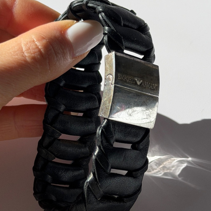 Emporio Armani Leather & 925 Sterling Silver Bracelet