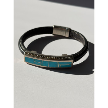 Leather & 925 Sterling Silver Turquoise Bracelet