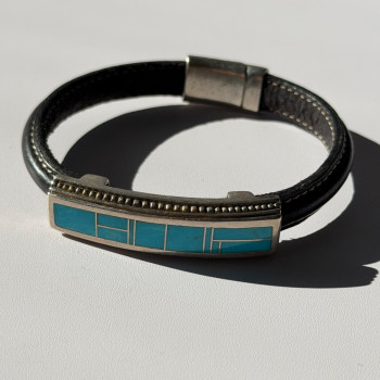 Leather & 925 Sterling Silver Turquoise Bracelet