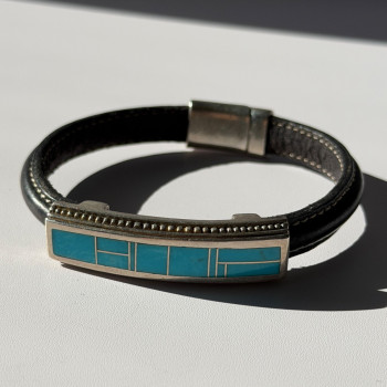 Leather & 925 Sterling Silver Turquoise Bracelet