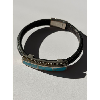 Leather & 925 Sterling Silver Turquoise Bracelet