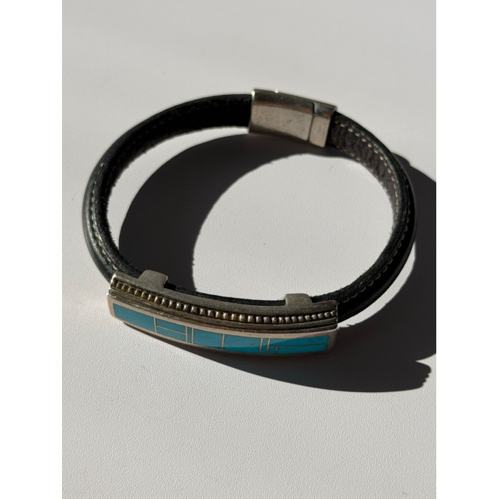 Leather & 925 Sterling Silver Turquoise Bracelet