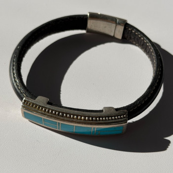 Leather & 925 Sterling Silver Turquoise Bracelet