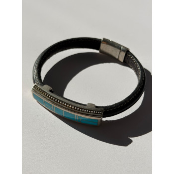 Leather & 925 Sterling Silver Turquoise Bracelet
