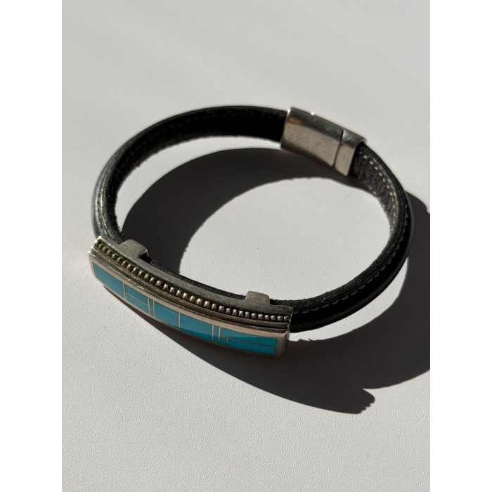 Leather & 925 Sterling Silver Turquoise Bracelet