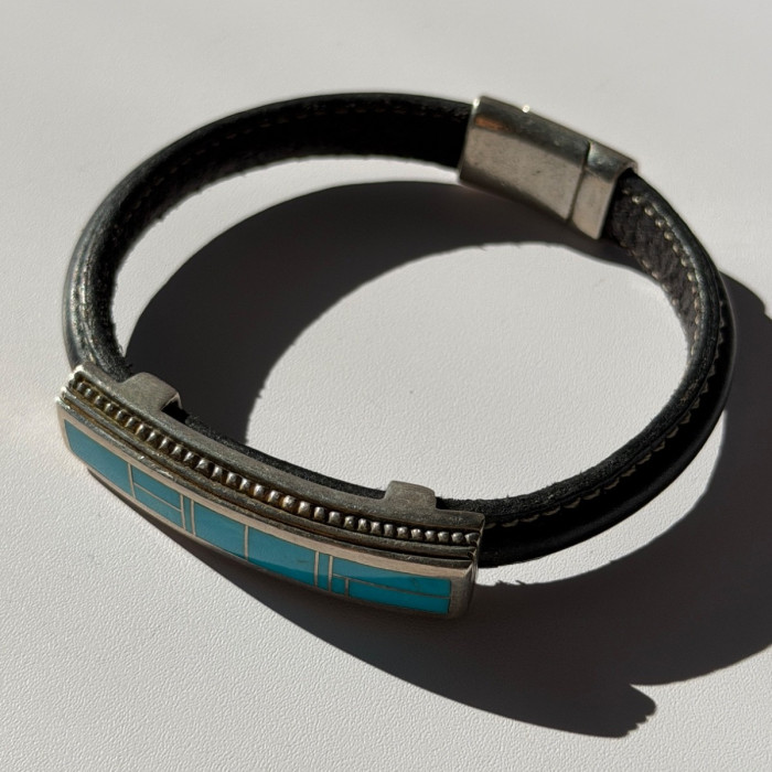 Leather & 925 Sterling Silver Turquoise Bracelet
