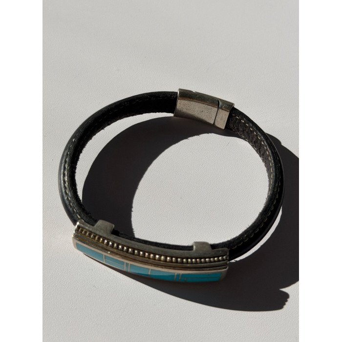 Leather & 925 Sterling Silver Turquoise Bracelet