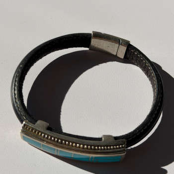 Leather & 925 Sterling Silver Turquoise Bracelet