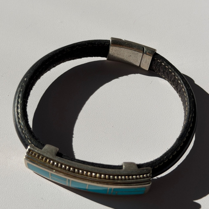 Leather & 925 Sterling Silver Turquoise Bracelet