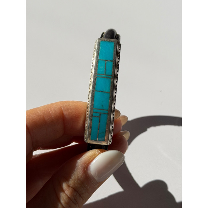 Leather & 925 Sterling Silver Turquoise Bracelet