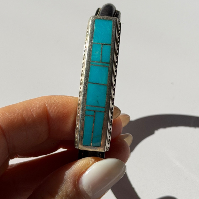 Leather & 925 Sterling Silver Turquoise Bracelet