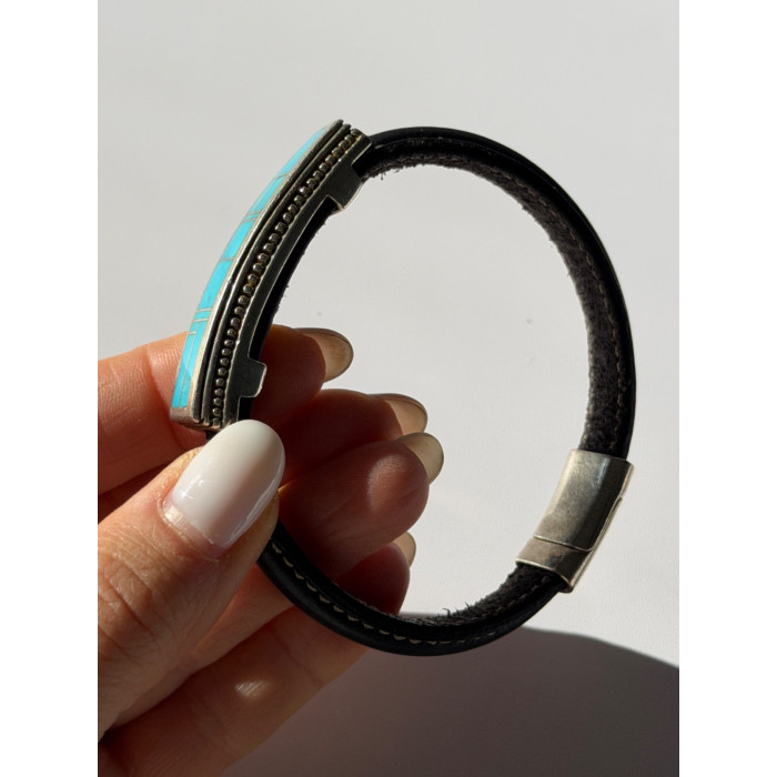 Leather & 925 Sterling Silver Turquoise Bracelet