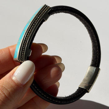 Leather & 925 Sterling Silver Turquoise Bracelet