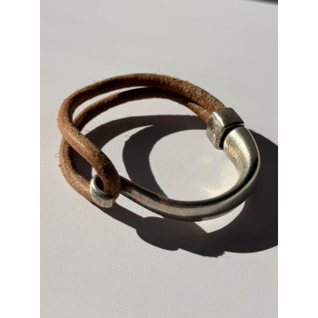 Vintage Brown Leather & 925 Sterling Silver Bracelet