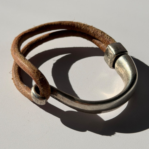 Vintage Brown Leather & 925 Sterling Silver Bracelet
